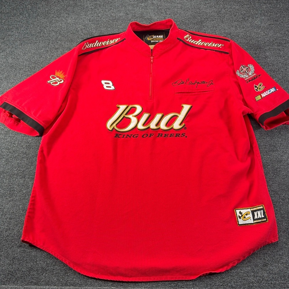 Chase Authentics Dale Earnhardt Jr Budweiser NASCAR Racing Shirt Red XXL 1/4 zip